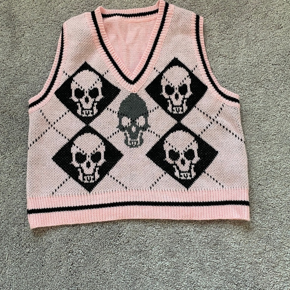 Pink Skull Sweater Vest